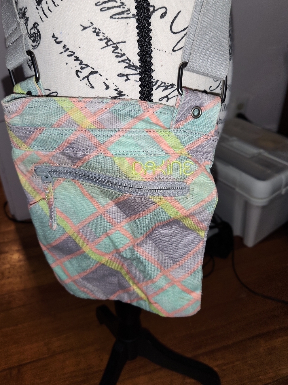 Dakine Pastel Plaid Crossbody Bag - Mint & Pink